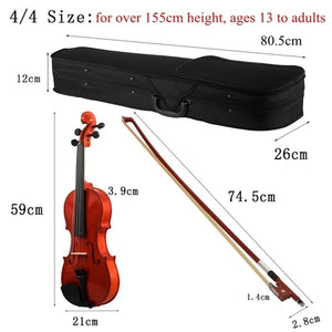 4/4 3/4 1/2 1/8 Durable Acoustic Violin Color Natural / Black Fiddle
