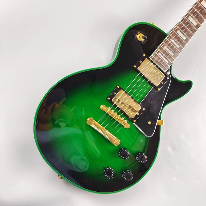 Customized Electric guitar, green tiger pattern, green logo and green