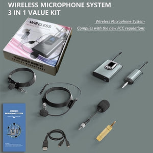 UHF Wireless Microphone Headset Mic Lavalier Lapel Mic with Bodypack