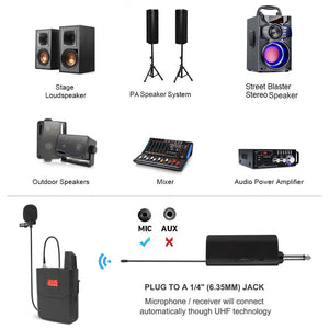 Wireless Lapel Microphone System Headset Mic With Bodypack Transmitter
