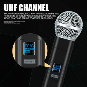 Wireless Microphone Handheld Dual Channels Uhf Fixed Frequency Dynamic